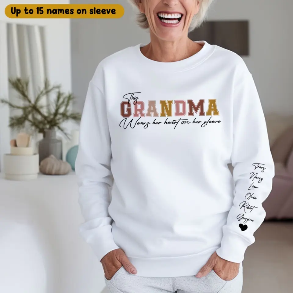 This Mama Wears Her Heart On Her Sleeve Personalized Sweatshirt - Image 3
