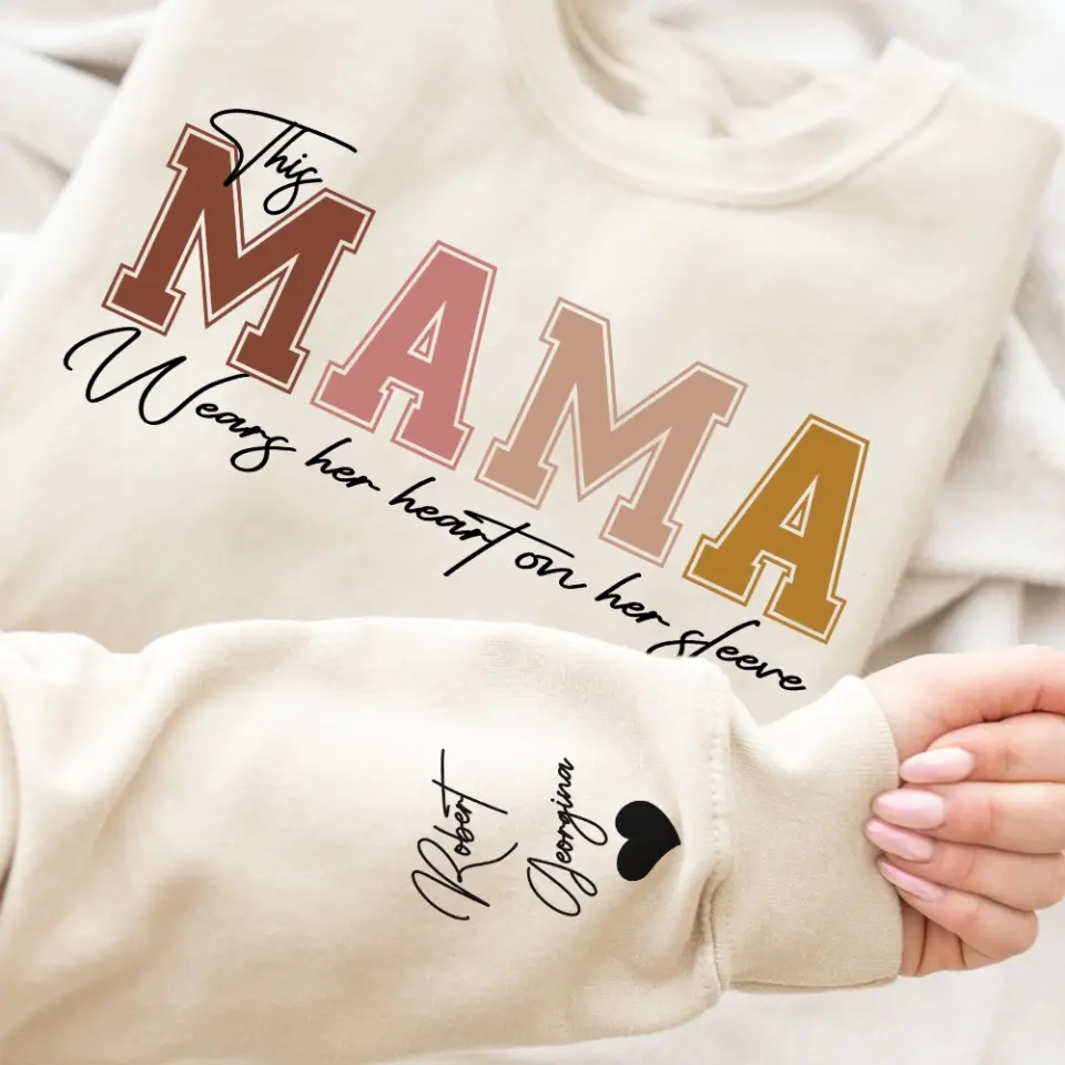 This Mama Wears Her Heart On Her Sleeve Personalized Sweatshirt - Image 6