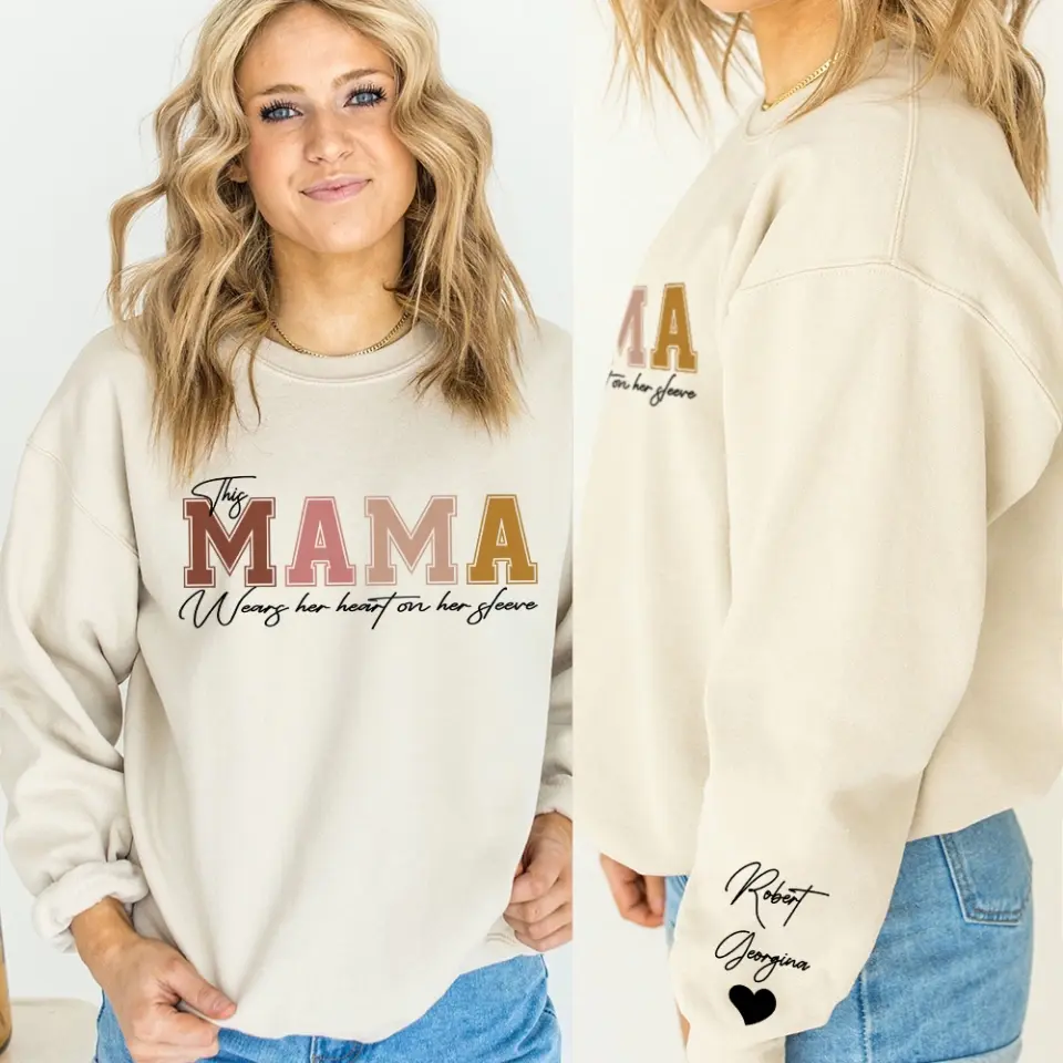 This Mama Wears Her Heart On Her Sleeve Personalized Sweatshirt - Image 9