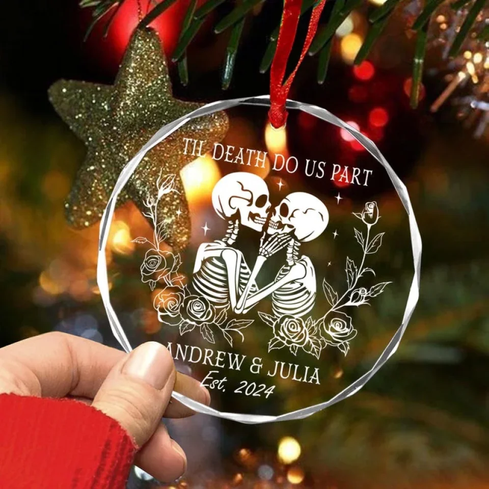 Til Death Do Us Part - Personalized Skull Couple Ornament - Custom Gift For Couples - For Halloween, Wedding, Christmas - Image 4