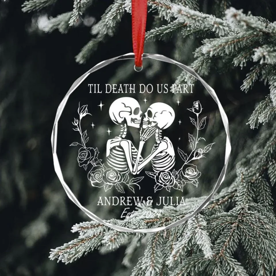 Til Death Do Us Part - Personalized Skull Couple Ornament - Custom Gift For Couples - For Halloween, Wedding, Christmas - Image 5