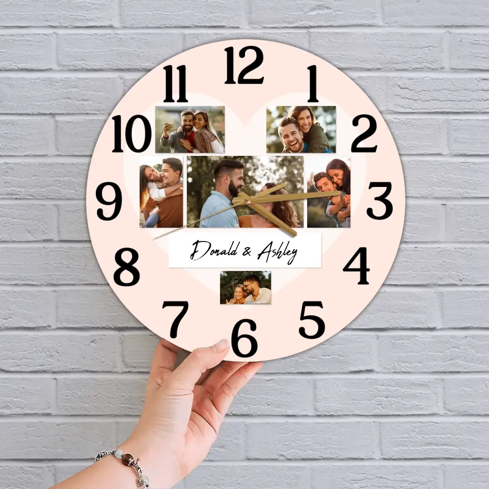 Couple Wooden Sign Time For Love Upload Photos Wall Clock - Image 3