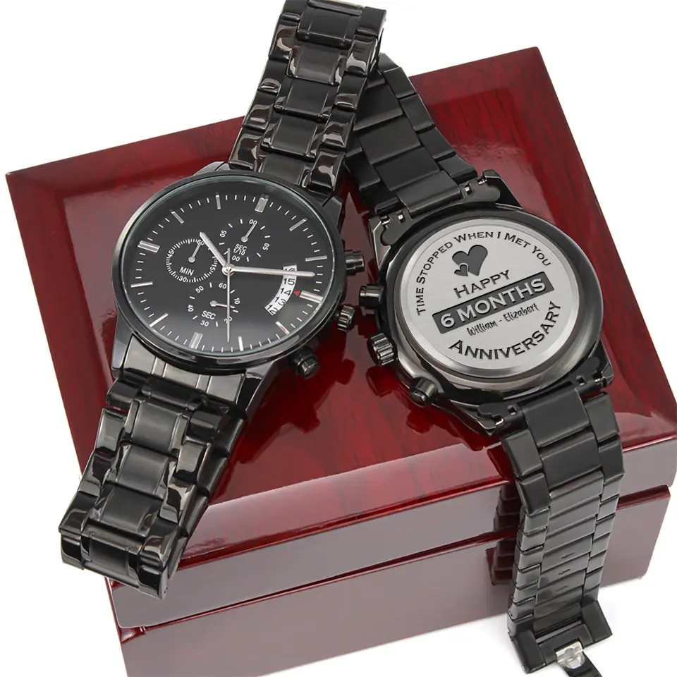 Time Stopped When I Met You - Personalized Engraved Chronograph Watch - 6 Month Anniversary Gift For Him - Image 12
