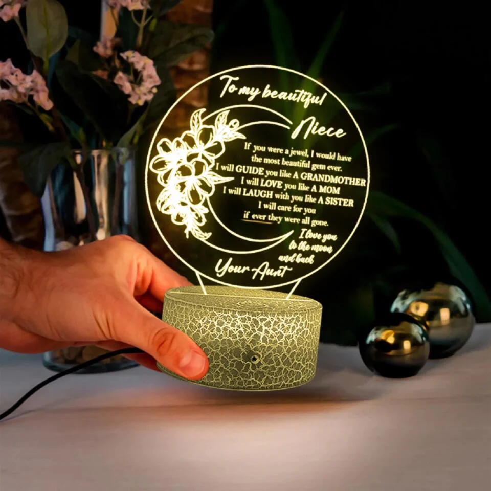 To My Beautiful Niece I Love You To The Moon and Back - Personalized 3D Night Light Lamp - Image 4