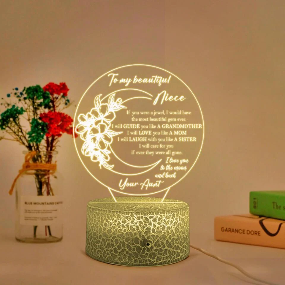 To My Beautiful Niece I Love You To The Moon and Back - Personalized 3D Night Light Lamp - Image 5