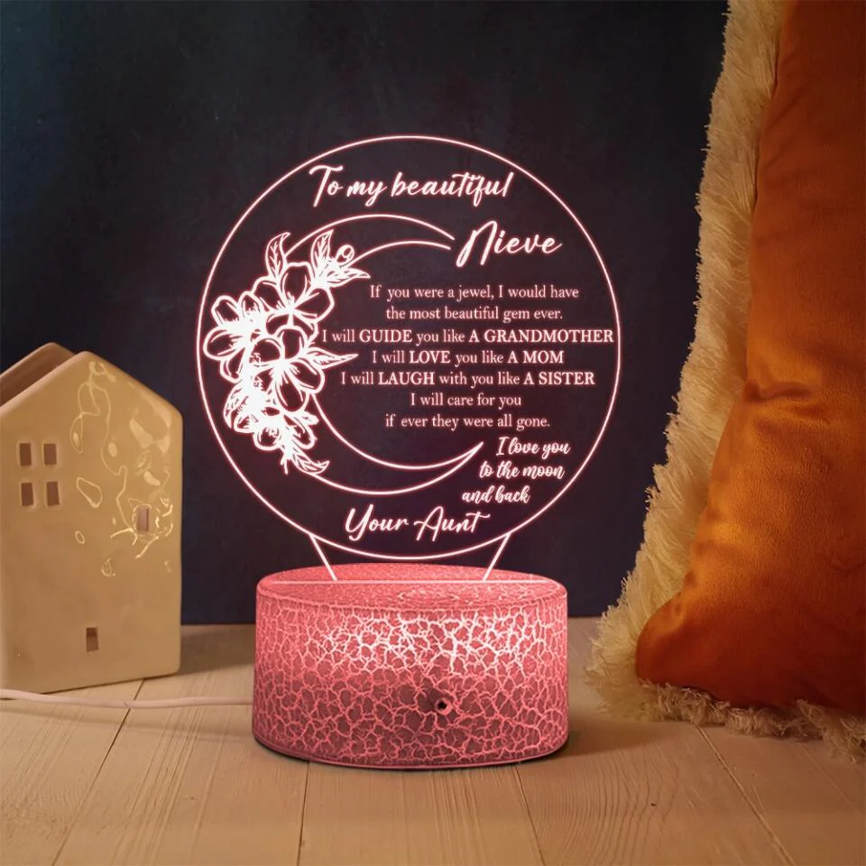 To My Beautiful Niece I Love You To The Moon and Back - Personalized 3D Night Light Lamp - Image 6