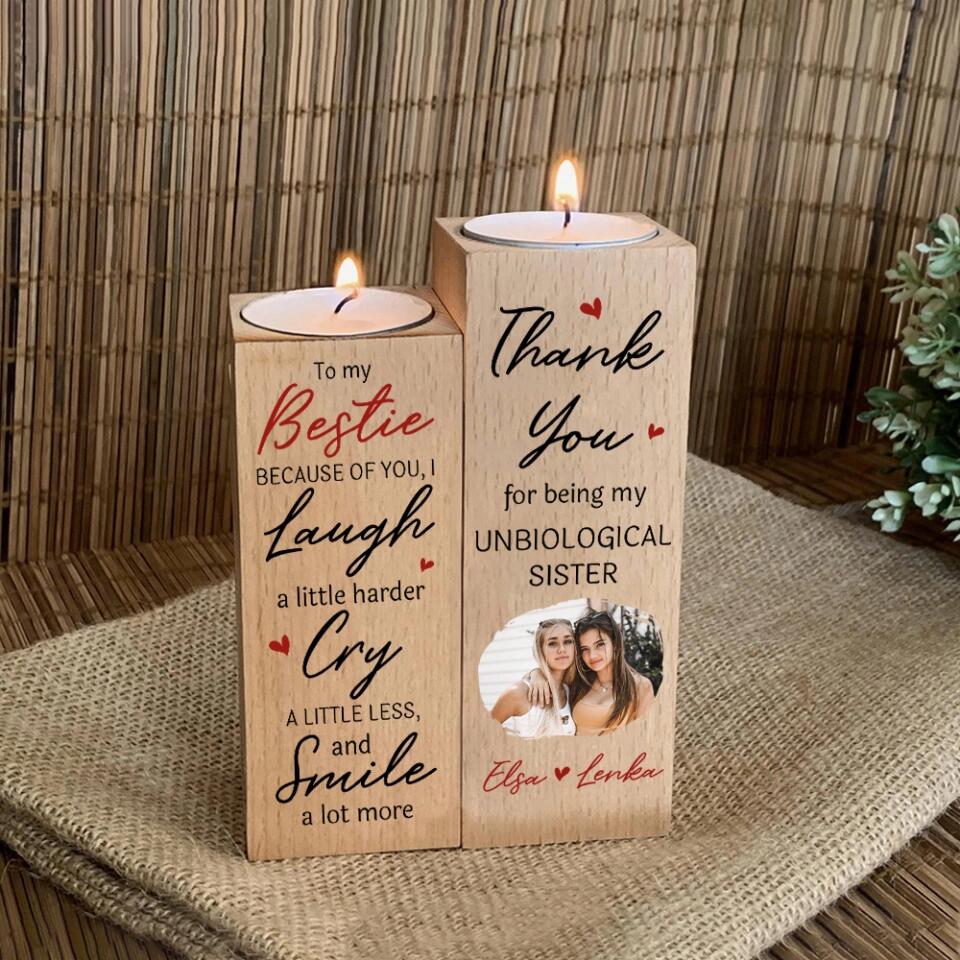 To My Bestie Because of You I Laugh a Little Harder Cry a Little Less - Wood Candle Holder - Image 4