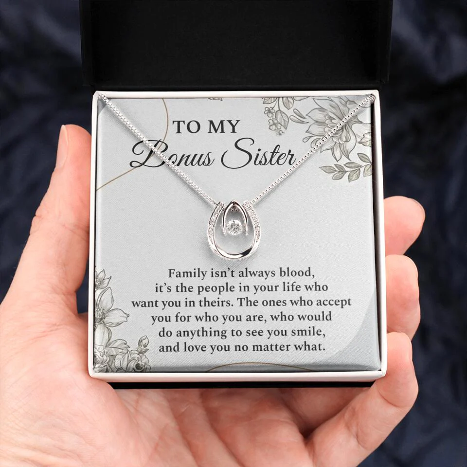 To My Bonus Sister Family Isn't The Blood Personalized Necklace - Image 12