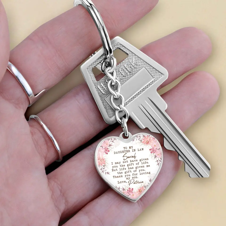 To My Daughter In Law Thank You For Loving My Son Personalized Necklace Keychain Anniversary Gift - Image 9