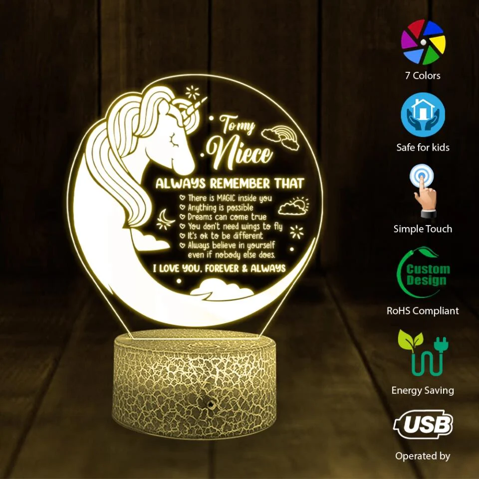 To My Daughter Quote Dreaming Unicorn Custom 3D Light Birthday Gift For Daughter - Image 3