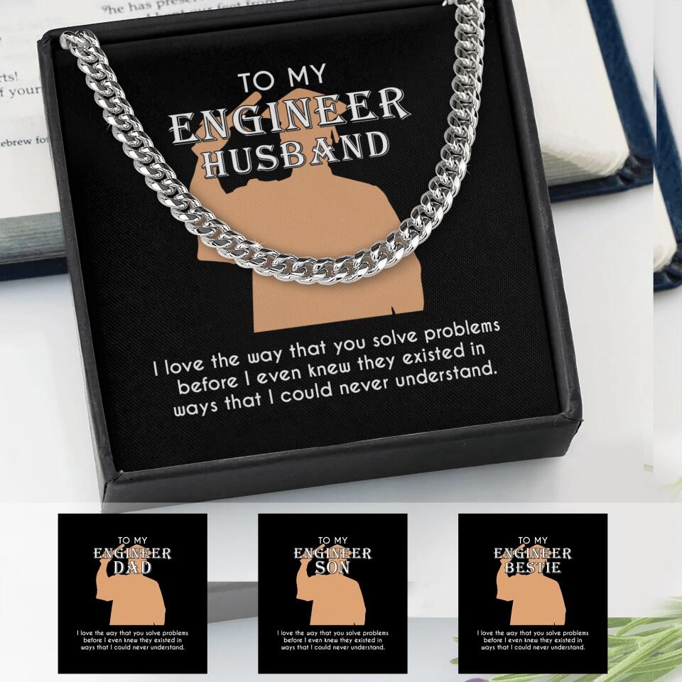 Personalized Valentine Gifts - To My Engineer Husband Dad Bestie Son Cuban Chain Personalized Men's Jewelry - Image 3