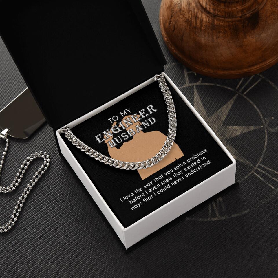 Personalized Valentine Gifts - To My Engineer Husband Dad Bestie Son Cuban Chain Personalized Men's Jewelry - Image 4