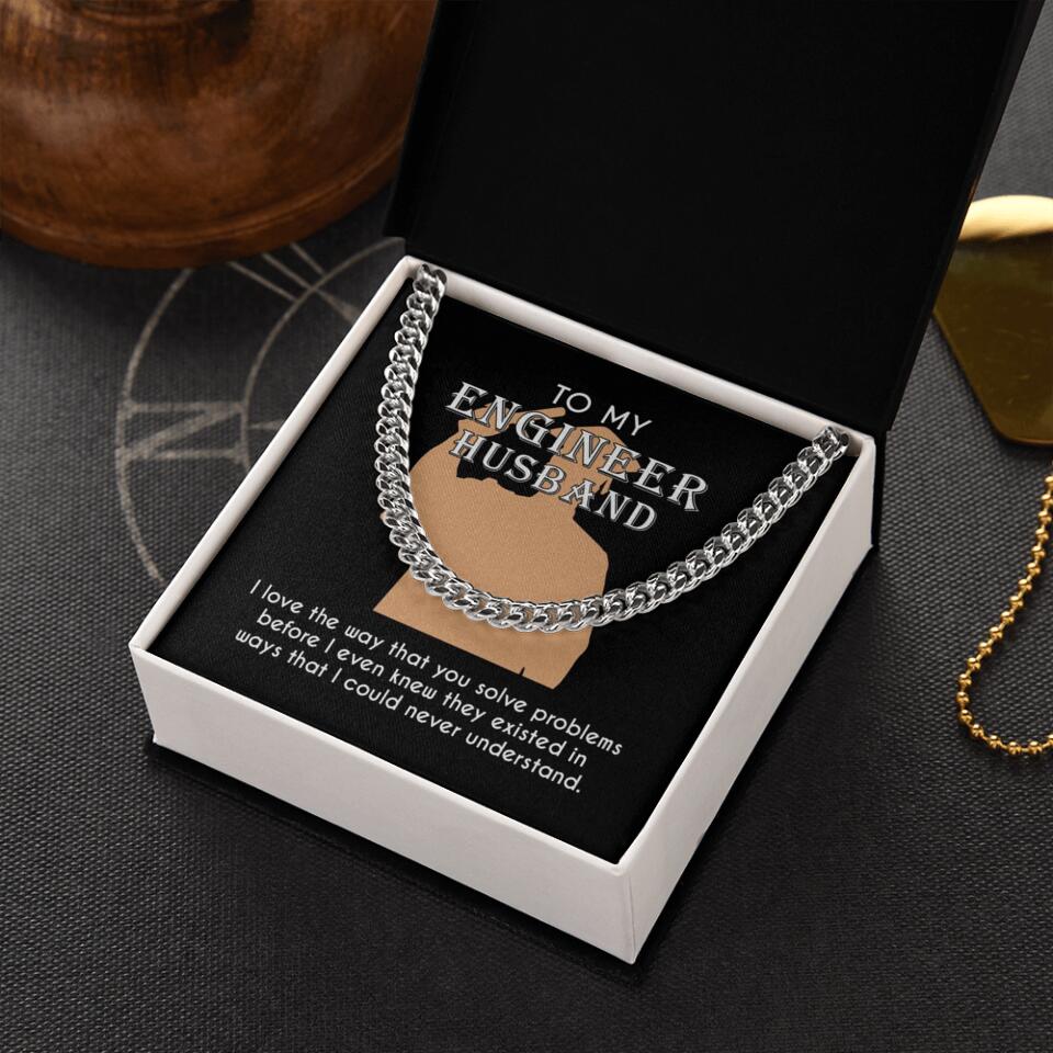 Personalized Valentine Gifts - To My Engineer Husband Dad Bestie Son Cuban Chain Personalized Men's Jewelry - Image 5