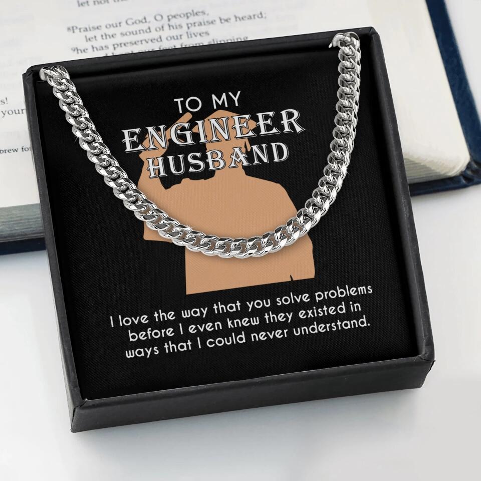 Personalized Valentine Gifts - To My Engineer Husband Dad Bestie Son Cuban Chain Personalized Men's Jewelry - Image 6