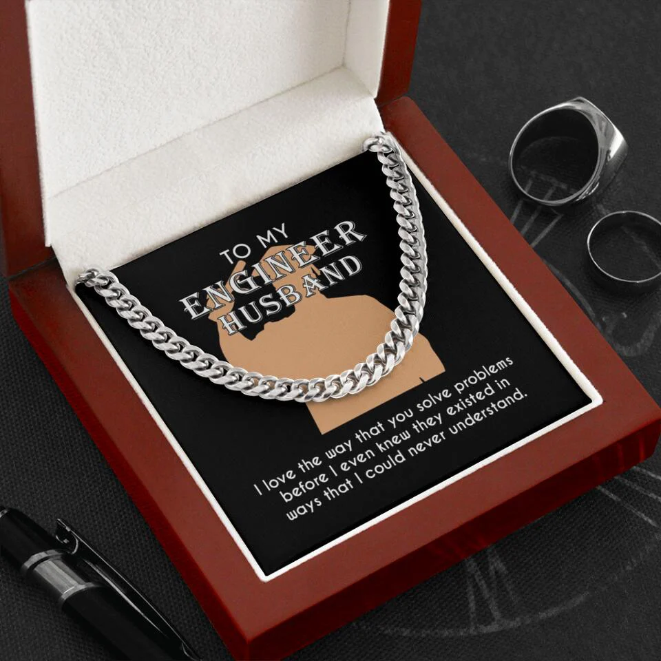Personalized Valentine Gifts - To My Engineer Husband Dad Bestie Son Cuban Chain Personalized Men's Jewelry - Image 8