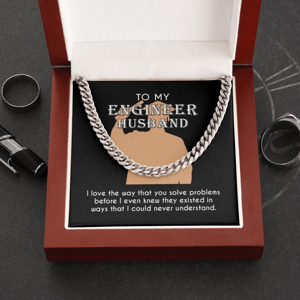 Personalized Valentine Gifts - To My Engineer Husband Dad Bestie Son Cuban Chain Personalized Men's Jewelry - Image 9