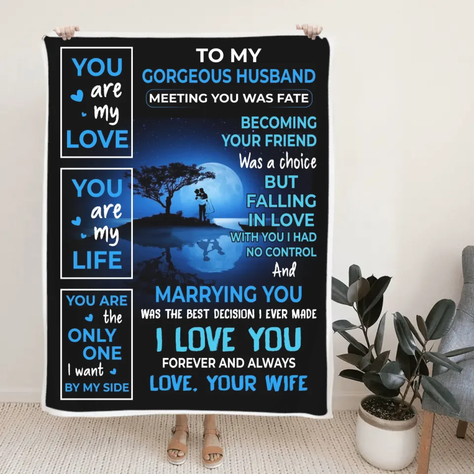To My Gorgeous Wife/Husband - Love Quote for Her, Him - Couple at Moon Light - Fleece Blanket - Anniversary, Wedding Gift - Image 4