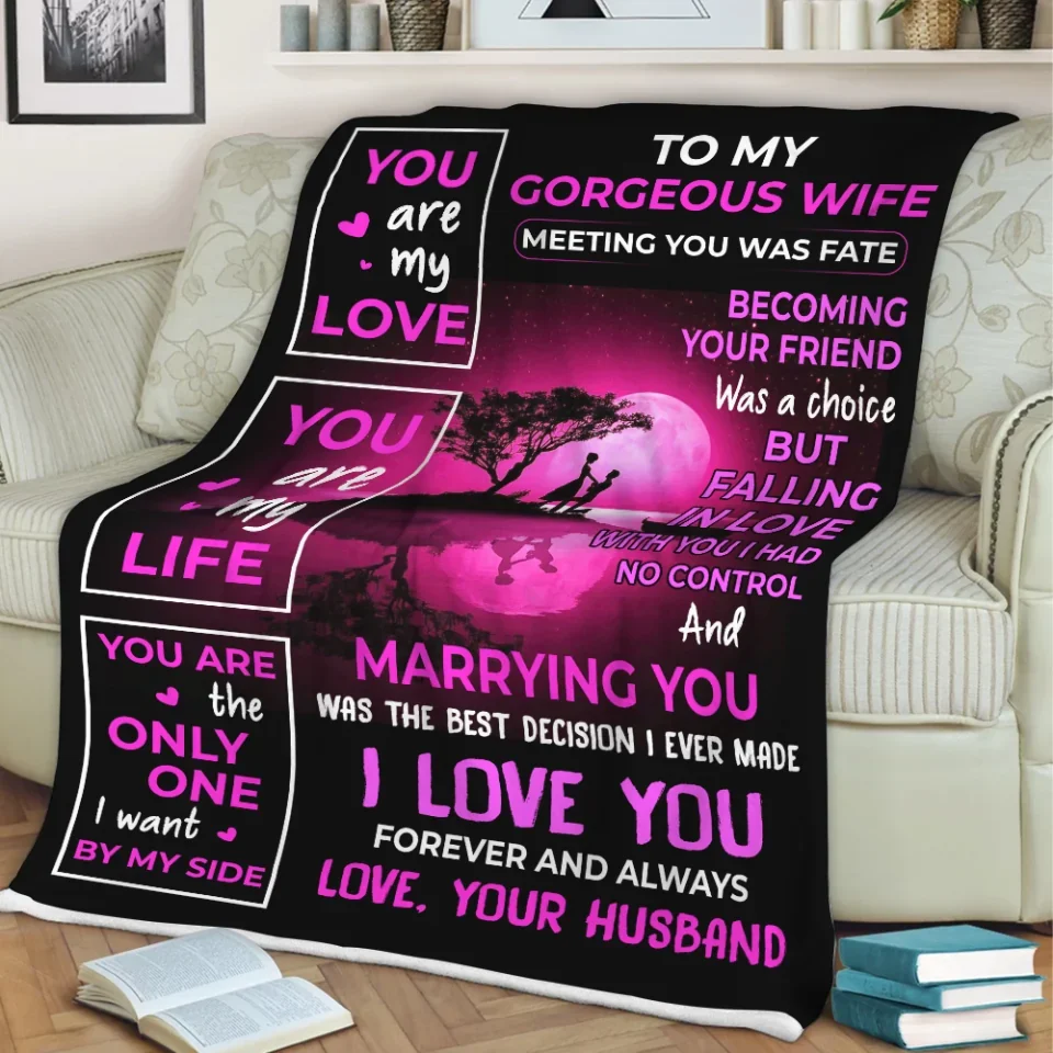To My Gorgeous Wife/Husband - Love Quote for Her, Him - Couple at Moon Light - Fleece Blanket - Anniversary, Wedding Gift - Image 6