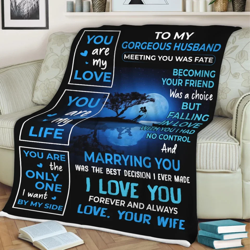 To My Gorgeous Wife/Husband - Love Quote for Her, Him - Couple at Moon Light - Fleece Blanket - Anniversary, Wedding Gift - Image 7
