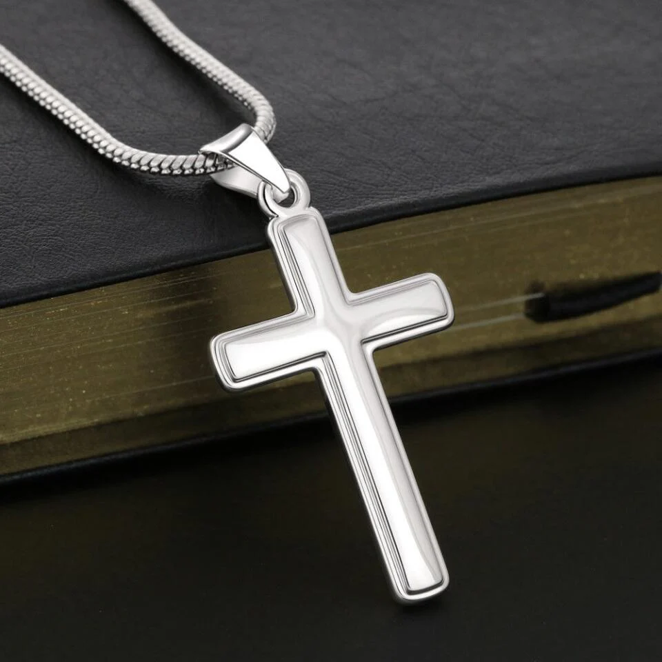To my Husband, God blessed the broken road that led me straight to you - Personalized Cross Necklace - Image 6