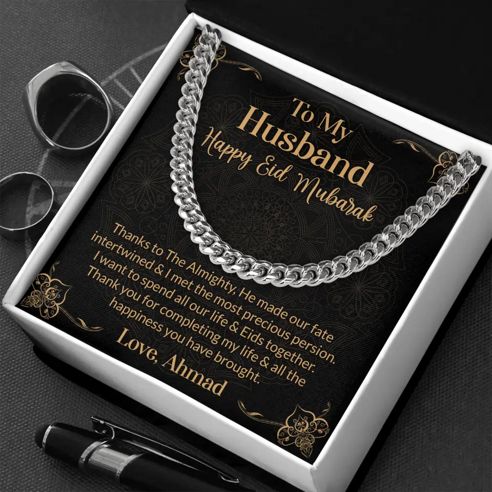 To My Husband Happy Eid Mubarak Personalized Cuban Link Chain