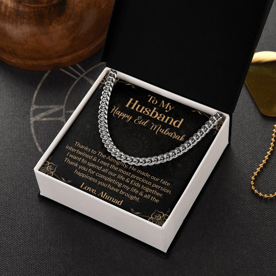 To My Husband Happy Eid Mubarak Personalized Cuban Link Chain - Image 4