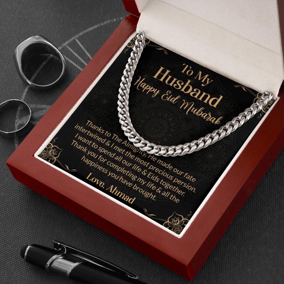 To My Husband Happy Eid Mubarak Personalized Cuban Link Chain - Image 8