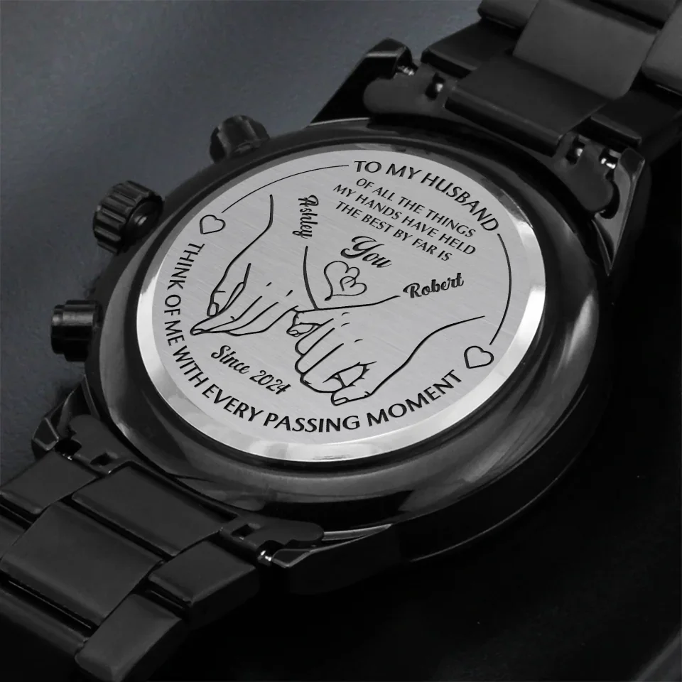 Personalized Valentine Gifts - To My Husband Holding Hands - Personalized Engraved Stainless Steel Watches - Message from Wife to Husband - Anniversary, Valentine Gift for Him - Image 5