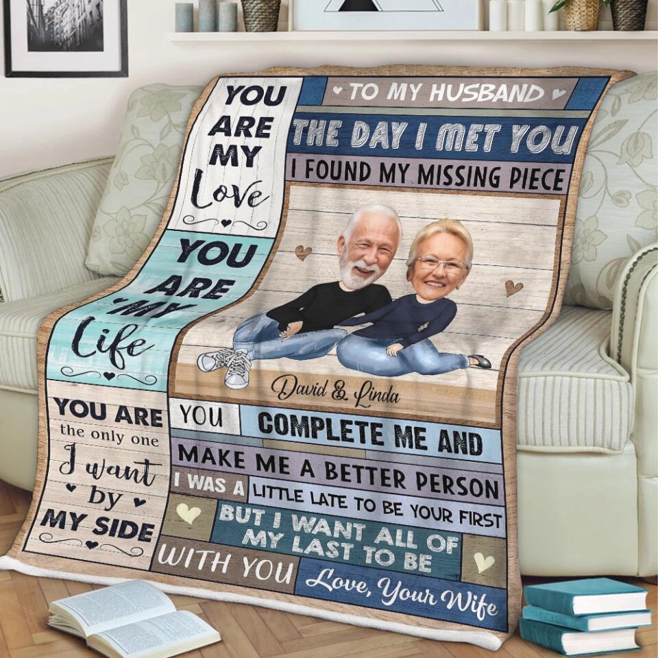 To My Husband, The day I meet You I found my Missing Piece - Best custom Photo and Name Fleece Blanket Birthday Anniversary Gift Idea for Husband/ For Him - 212IHNLNBL887 - Image 2