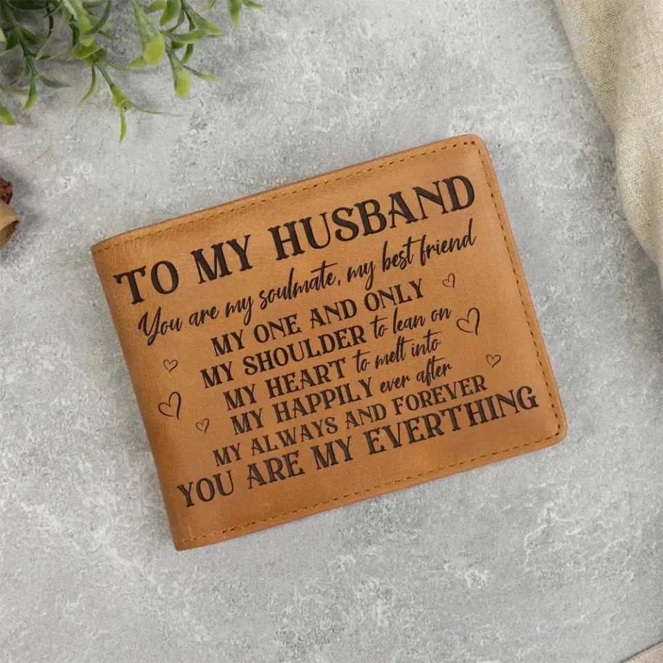 To My Husband You Are My Soulmate My Best Friend, Personalized Engraved Name Leather Wallet, Anniversary Gift for Him - Image 3