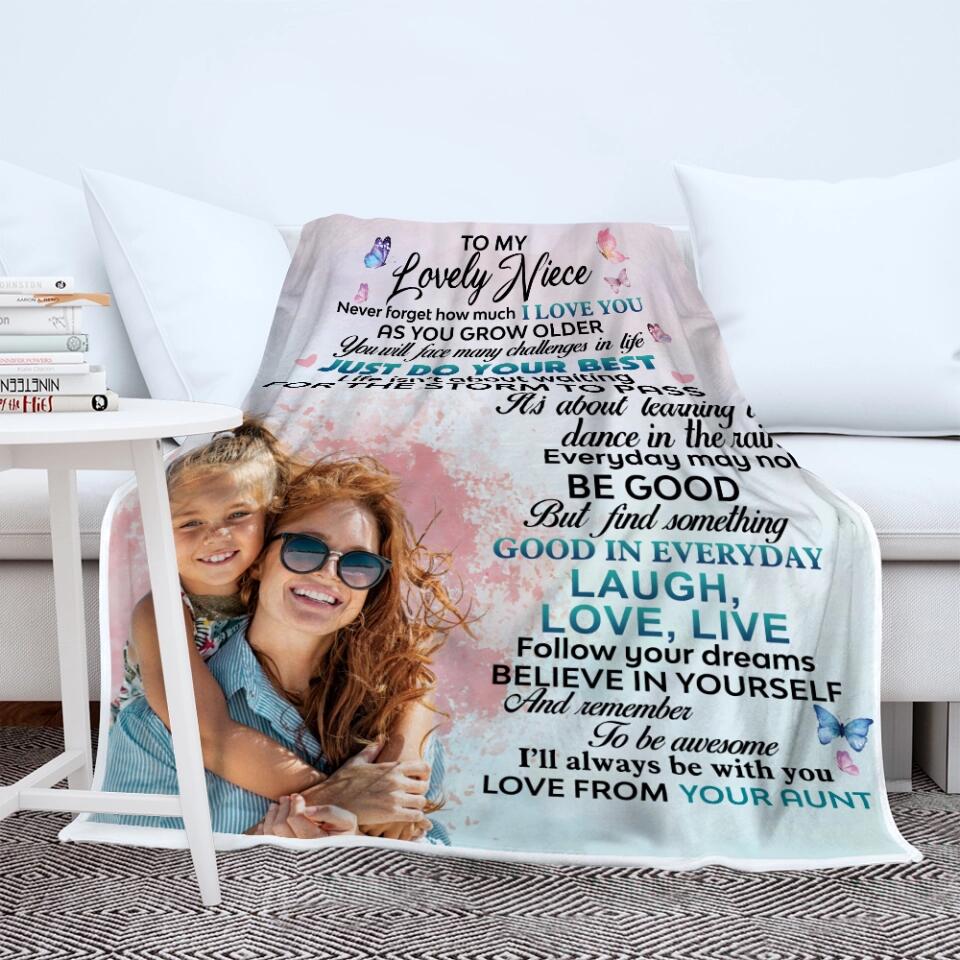 To My Lovely Niece - Never Forget That How Much I Love You - Personalized Name & Photo - Fleece Blanket - Best Gift for Niece from Aunt - Image 11