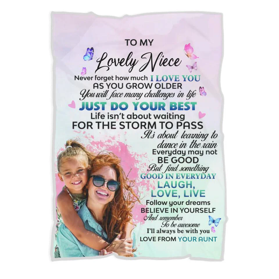 To My Lovely Niece - Never Forget That How Much I Love You - Personalized Name & Photo - Fleece Blanket - Best Gift for Niece from Aunt - Image 6