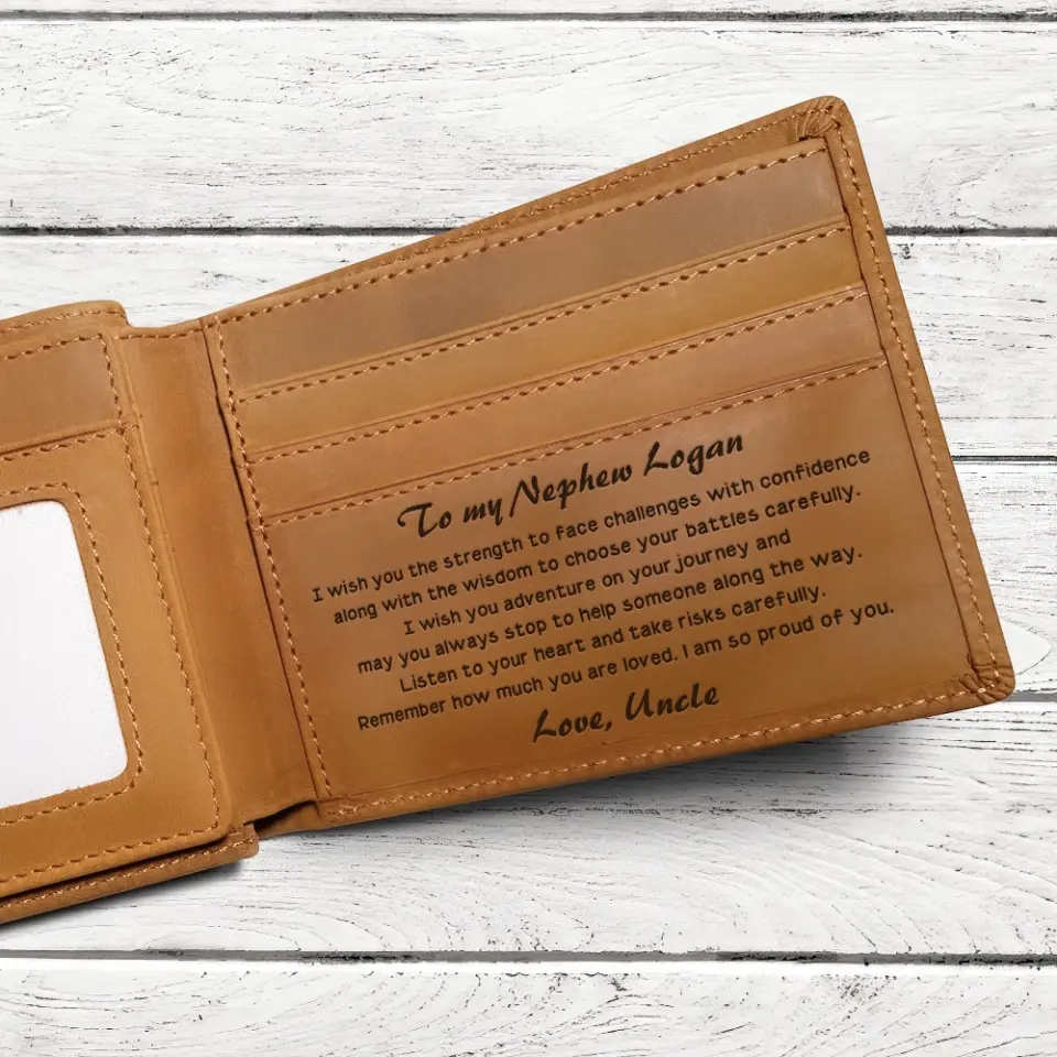 To My Nephew I Am So Proud Of You Personalized Leather Wallet - Image 4