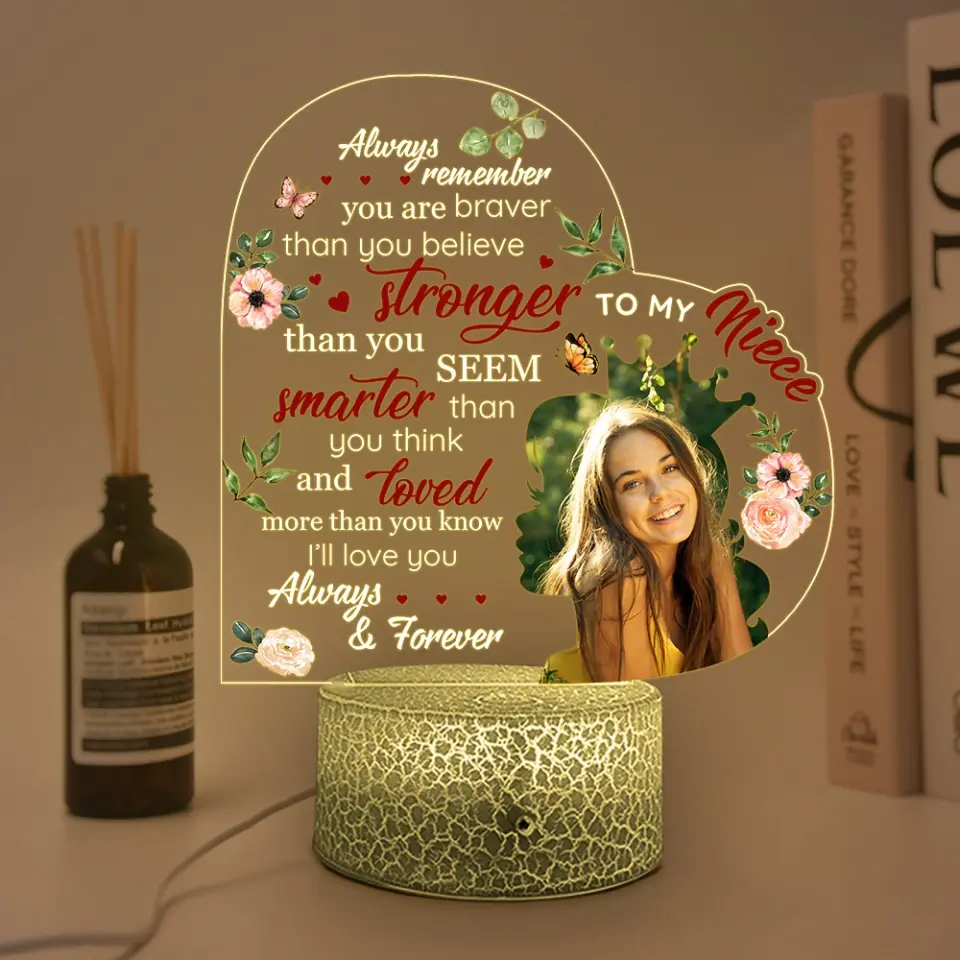 To My Niece Always Remember You Are Braver Upload Photo Led Light - Image 6