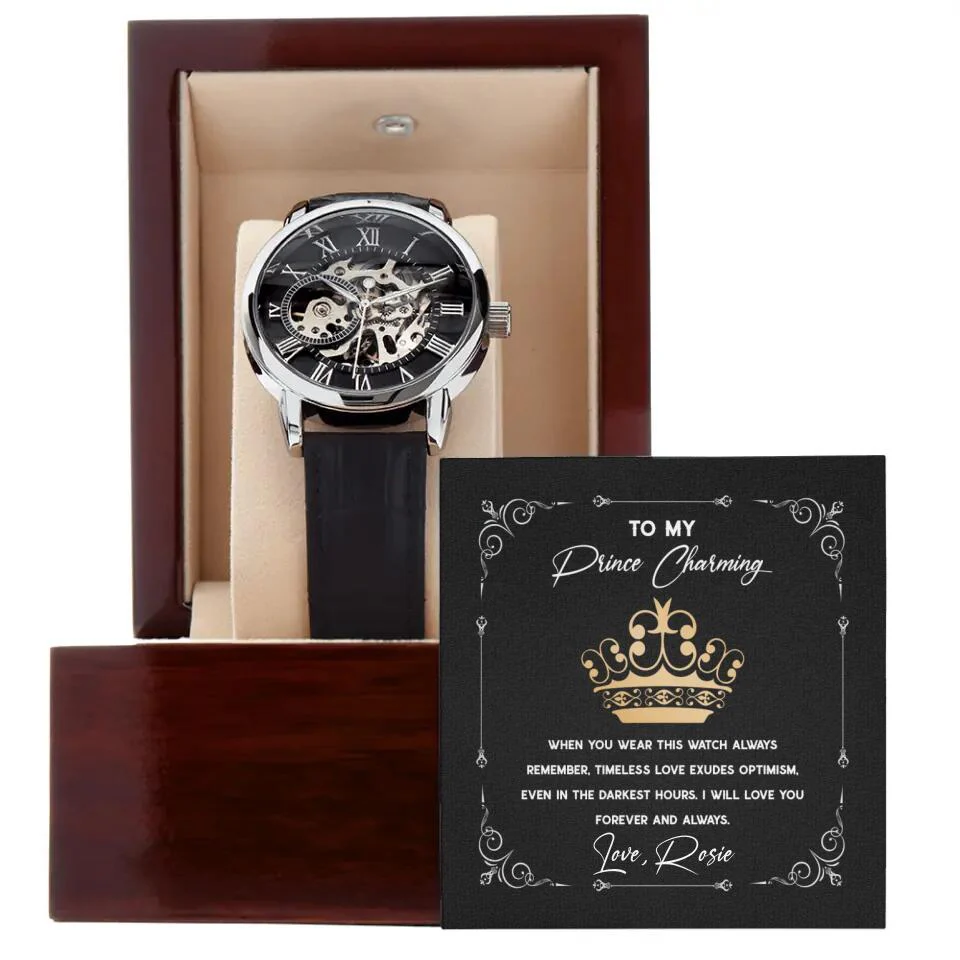 Personalized Valentine Gifts - To My Prince Charming - Personalized Men's Luxury Watch - Image 3
