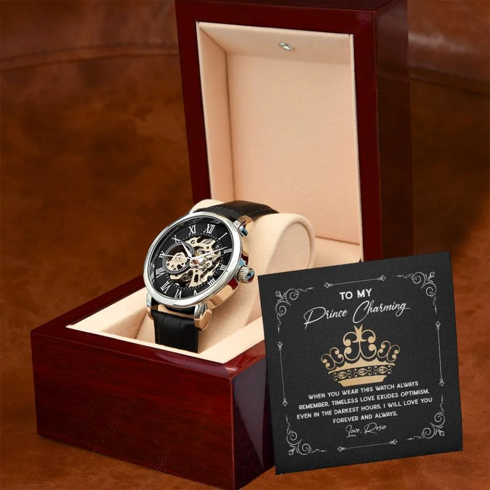 Personalized Valentine Gifts - To My Prince Charming - Personalized Men's Luxury Watch - Image 4