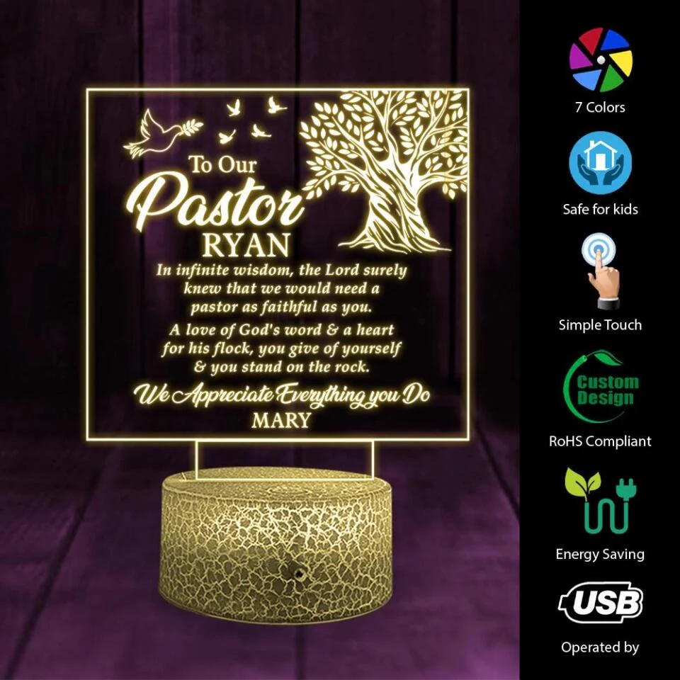 To Our Pastor - Appreciate Everything You Do - Custom Led Lights - Table Lamp - Thank You Gift for Pastor - Image 3