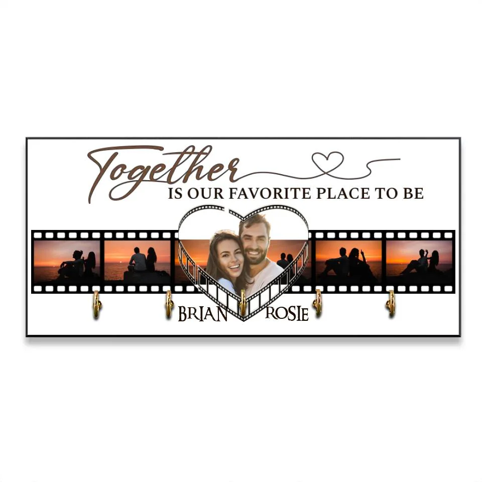 Couple Wooden Sign Together is Our Favorite Place To Be - Personalized Wooden Key Holder - Custom Photo & Names - Image 2