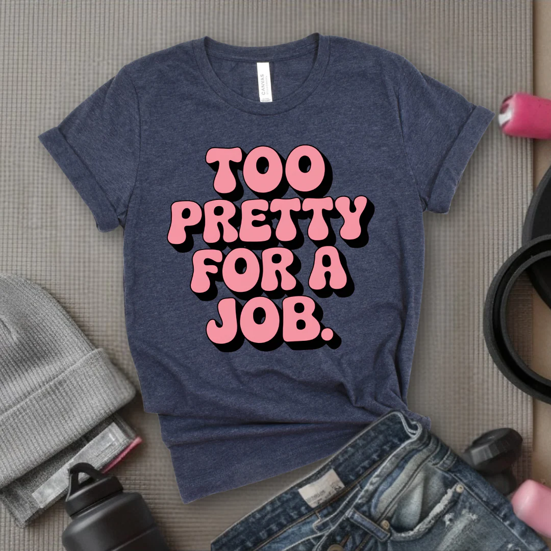 Too Pretty For A Job Y2K T-shirt - 2000s Aesthetic Tee, 90s Unisex Shirt, Y2K Feminist Coquette Tshirt - Bella Canvas 3001 - Image 6