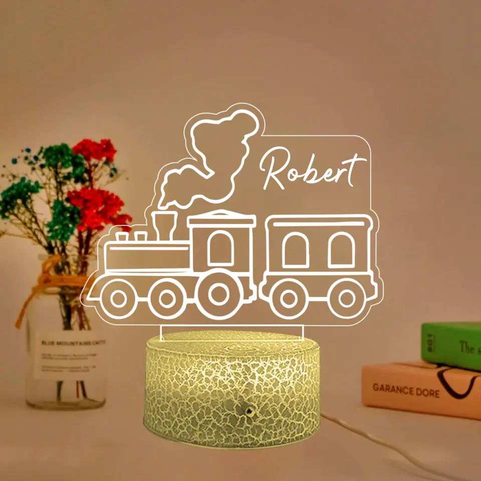 Train Figure with Name - Funny Gift for Train Lover - For Little Boys - 3D Led Light - Nursery Decor - Image 2