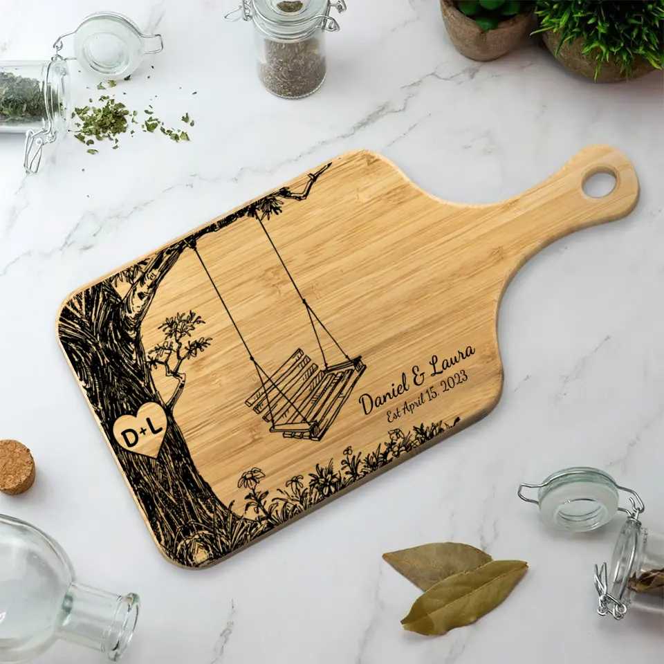 Tree River And Couple Name Letter - Housewarming Gift - Custom Wooden Cutting Board - Anniversary Gift For Couples - Image 3