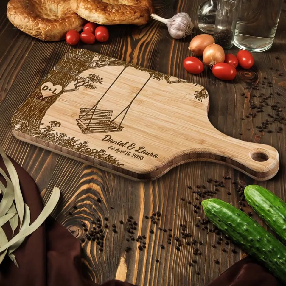 Tree River And Couple Name Letter - Housewarming Gift - Custom Wooden Cutting Board - Anniversary Gift For Couples - Image 4