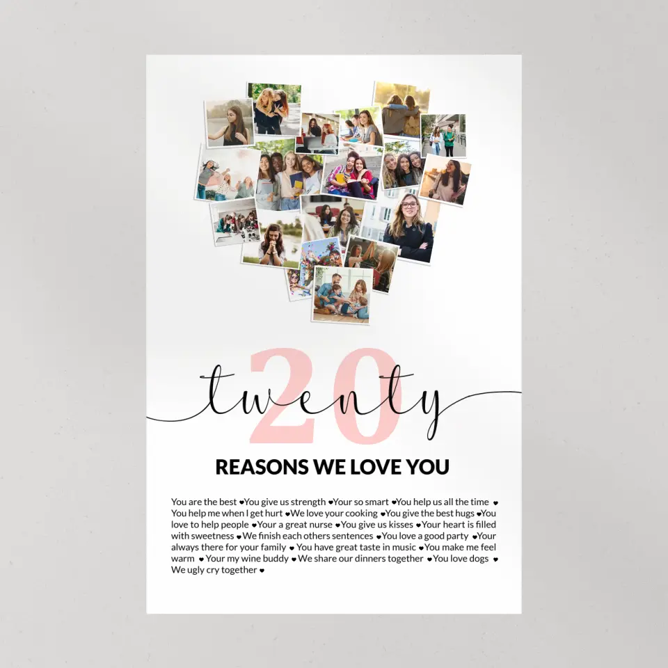 Twenty Reasons We Love You Upload Photo Canvas and Poster - Image 10