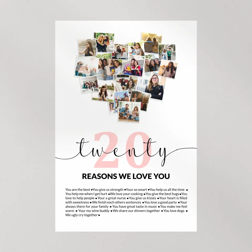 Twenty Reasons We Love You Upload Photo Canvas and Poster - Image 12