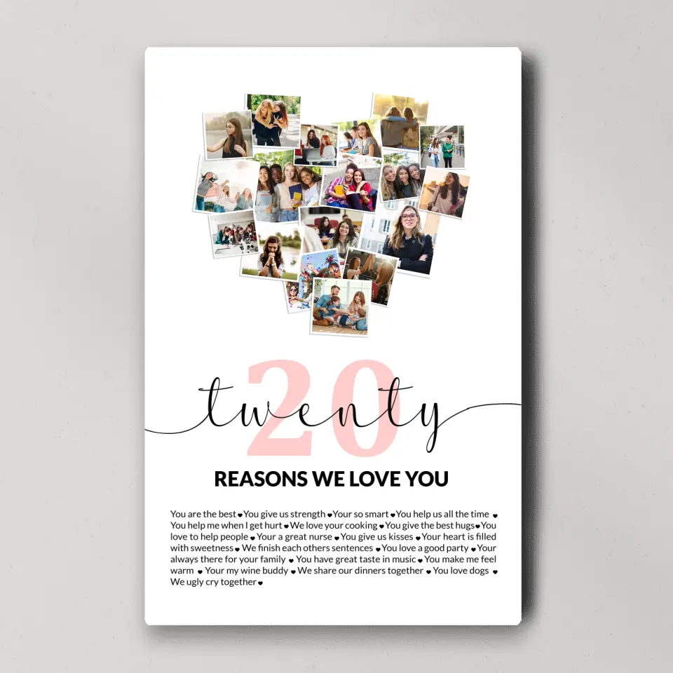 Twenty Reasons We Love You Upload Photo Canvas and Poster - Image 3