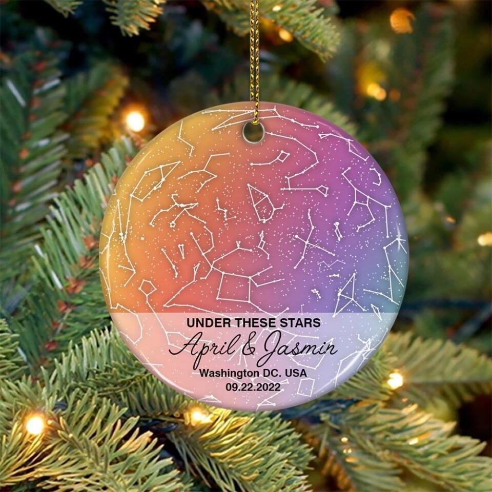 Under These Stars Personalized Star Map Ornament Christmas Gift for Lesbian Couple - Image 3