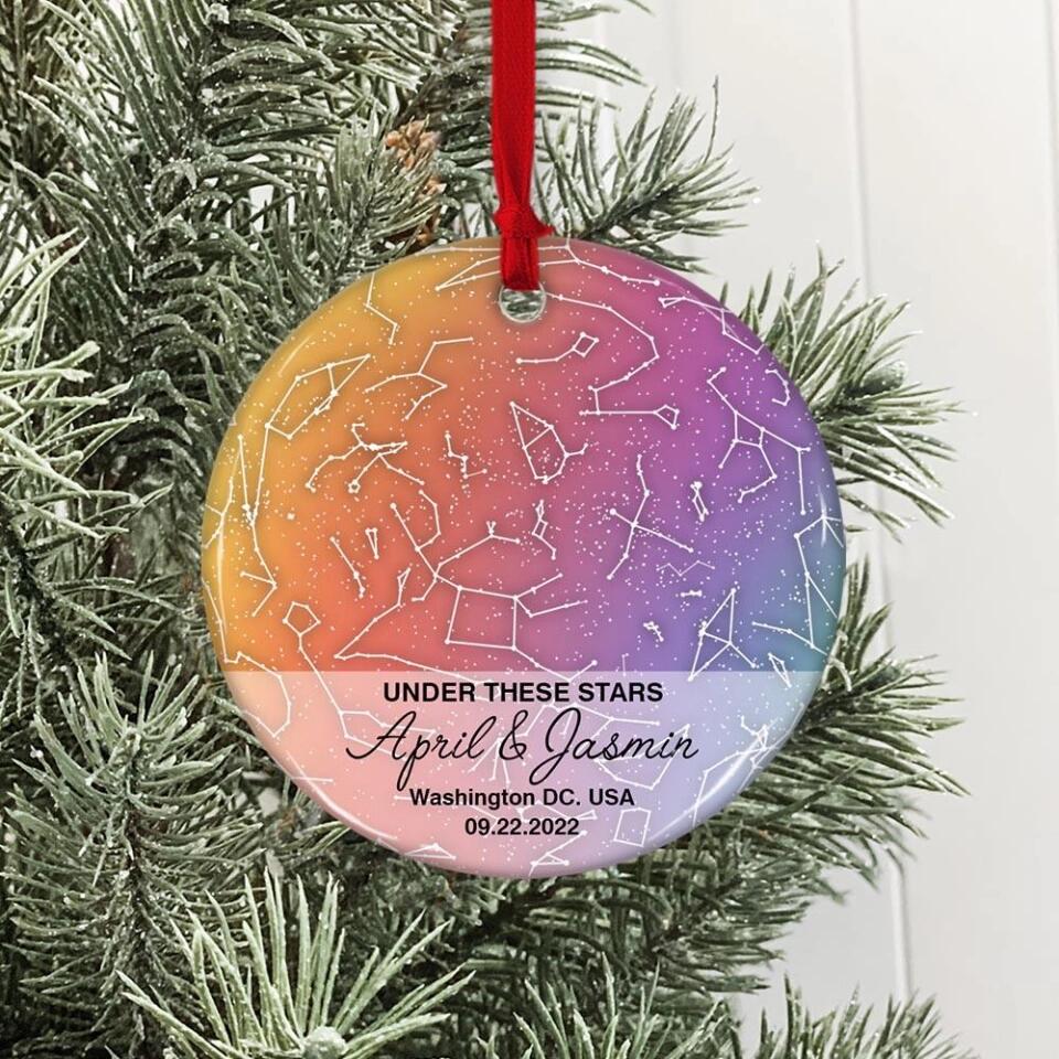 Under These Stars Personalized Star Map Ornament Christmas Gift for Lesbian Couple - Image 4