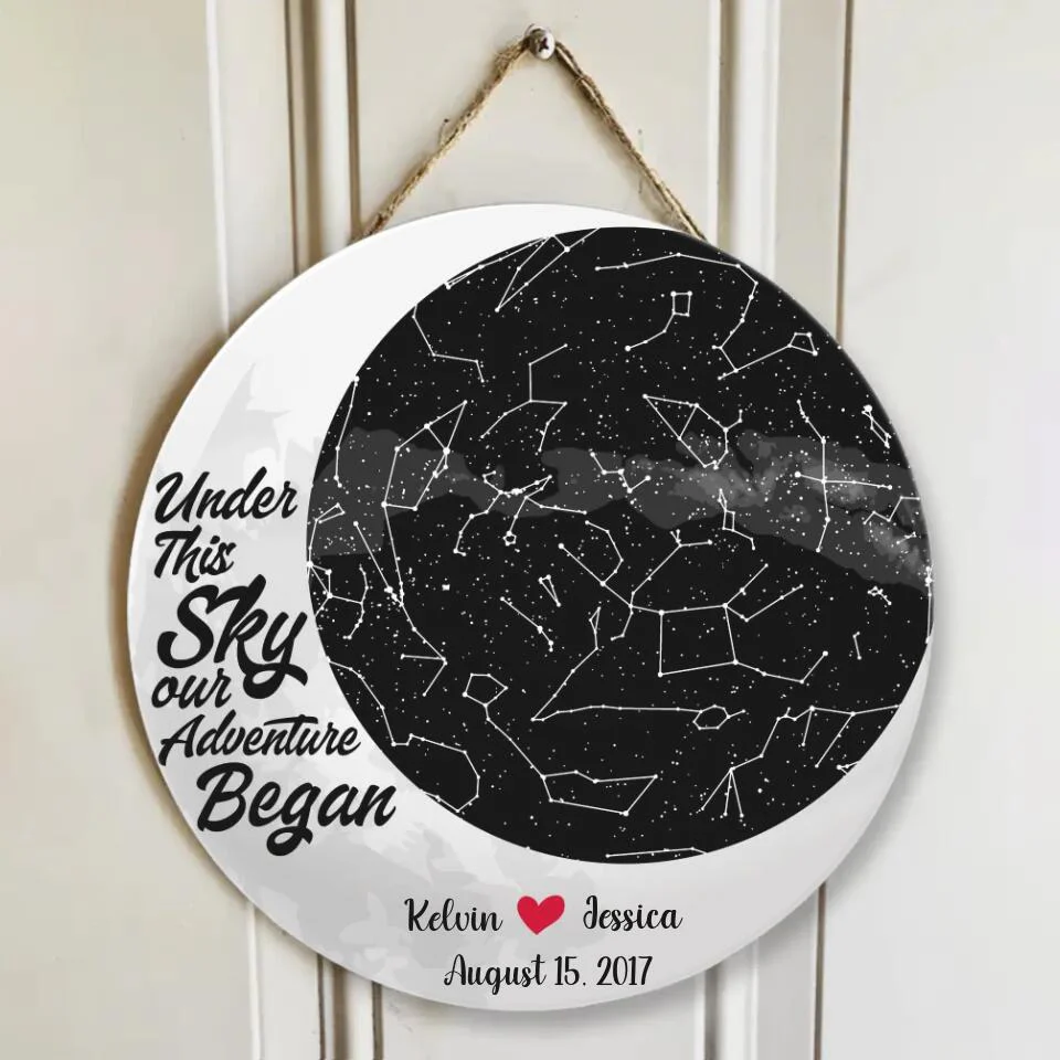 Couple Wooden Sign Under This Sky Our Adventure Began - Custom Star Map Decorative - Persaonalized Round Wooden Sign - Best Anniversary Gifts - 208IHPBNRW117 - Image 3