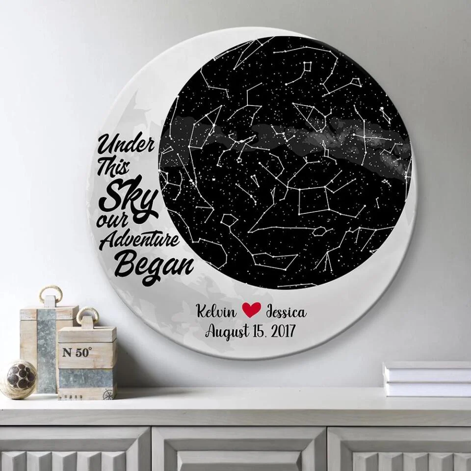 Couple Wooden Sign Under This Sky Our Adventure Began - Custom Star Map Decorative - Persaonalized Round Wooden Sign - Best Anniversary Gifts - 208IHPBNRW117 - Image 4