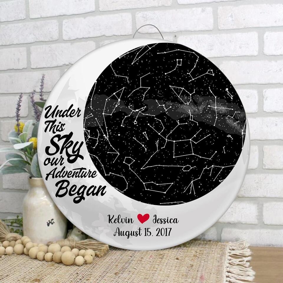 Couple Wooden Sign Under This Sky Our Adventure Began - Custom Star Map Decorative - Persaonalized Round Wooden Sign - Best Anniversary Gifts - 208IHPBNRW117 - Image 5